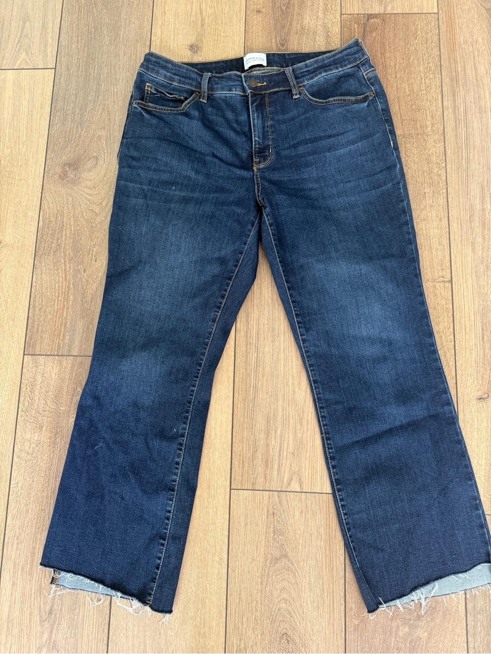 crown & ivy Dark Blue Wide Leg Jeans with Frayed Hem